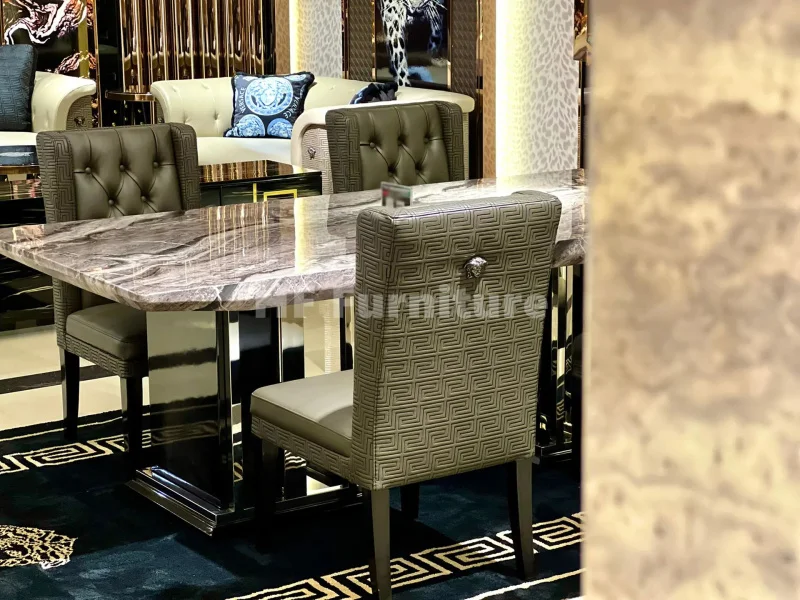 Modern Luxury Six Seater Dining Table Set with Marble Top for Dining ...