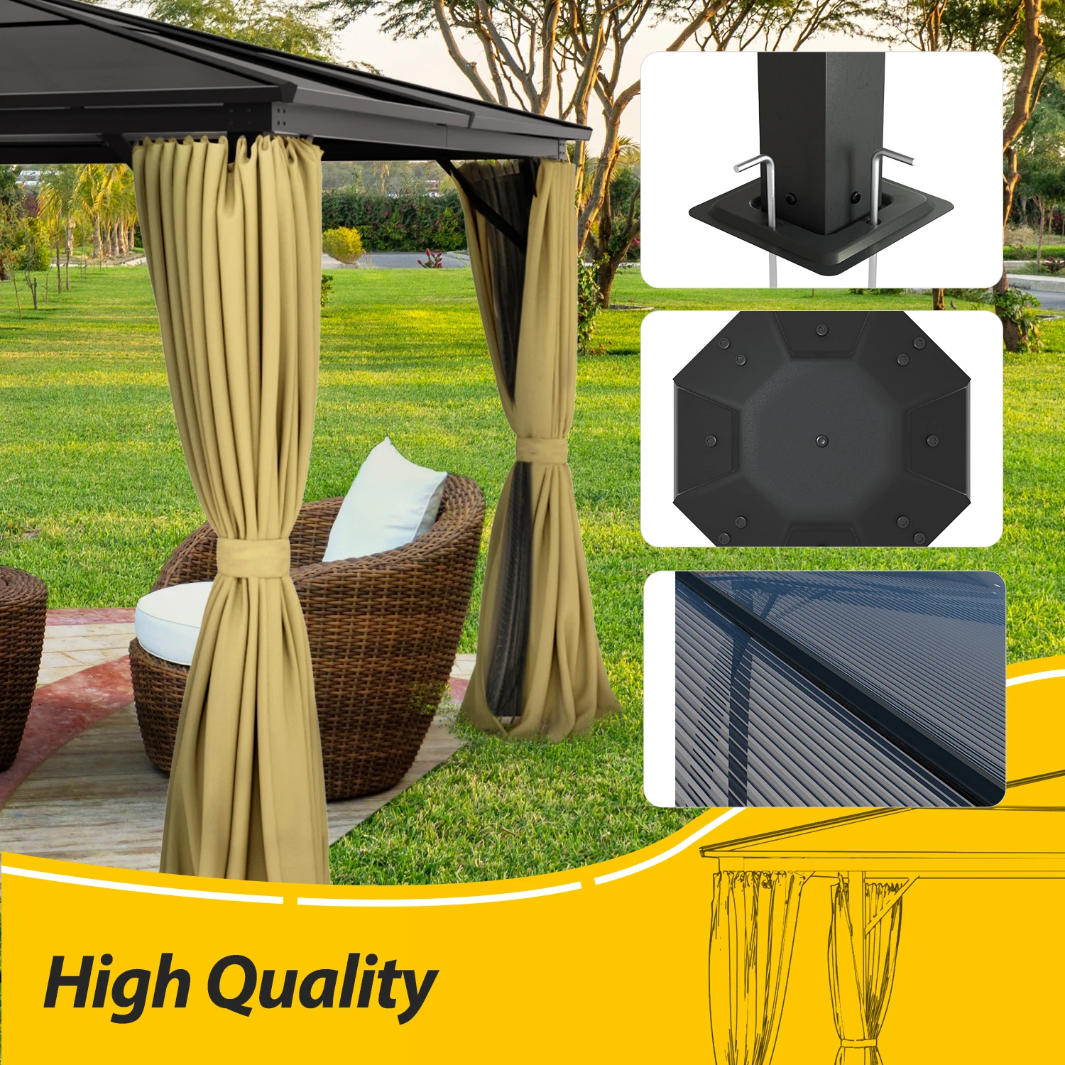 Upha 10*12 Ft Hardtop Gazebo Galvanized Steel Canopy With Netting And ...