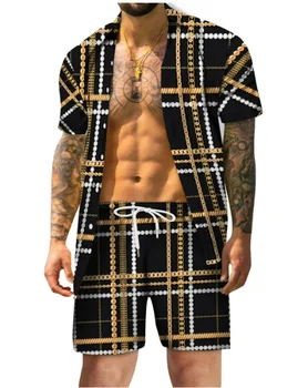 Luxury Leopard Set Men's 2 Piece Shirt 3D Printed Shorts Loose Casual Short Sleeve Beach Shirt Vacation Fashion Two Piece Set