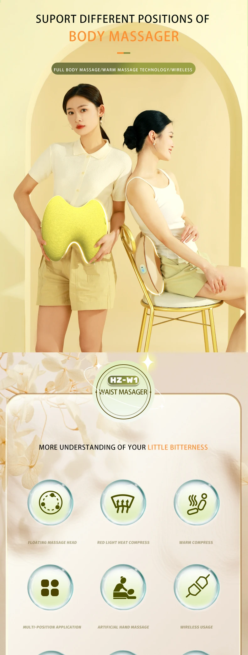 Dropshipping Products 2025 Full Body Neck Infrared Heated Massage Pillow Electric Back Massager Pillow Waist Massager 2 Modes