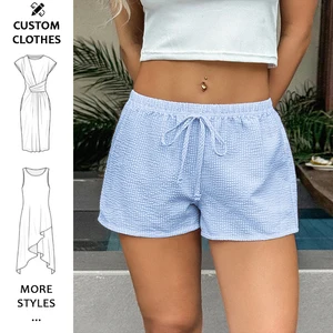 Women's Striped Print Drawstring Elastic Waist Shorts Casual Wide Leg Low Rise Summer Boxer Shorts