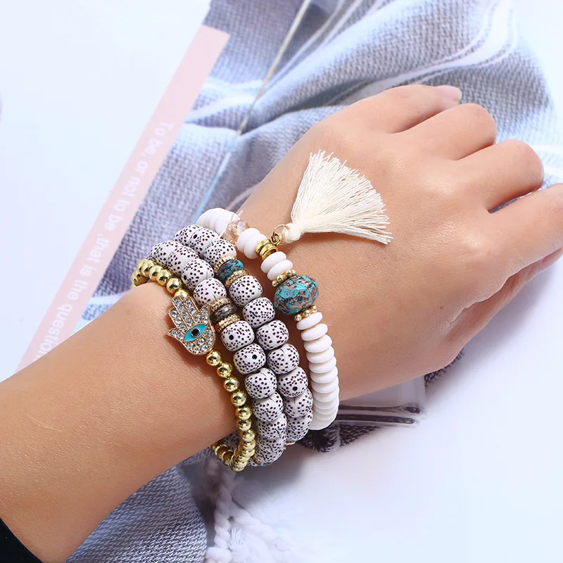 Новинка, 4 шт., Набор браслетов в богемном стиле с бусинами и кисточками, оптовая продажа
