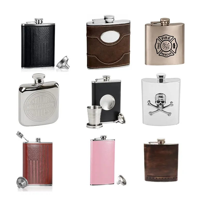 Custom Logo Different Capacity Male Alcohol Whisky Wine Pot Bottle Pocket Portable P Flask Metal Whisky Wine Pot Travel Portable