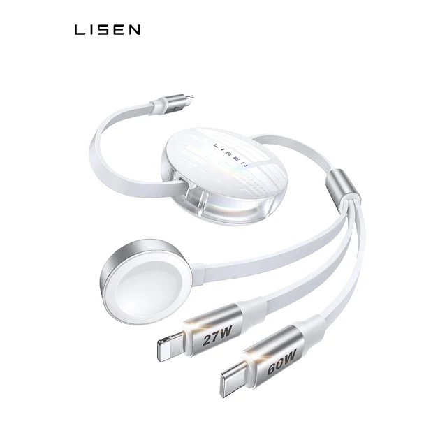 LISEN in Retractable Car Charger USB C Cable Fast Charging for  iPhone 16 15 14 Apple Watch Ultra Multi Device Charger