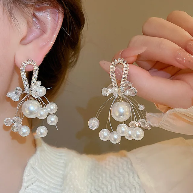 Silver needle French zircon pearl bead tassel niche fashion light luxury high-end wholesale Stud Earrings for Women