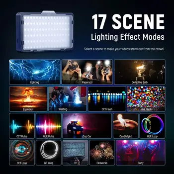 NEEWER RGB 176-A1 LED Video Light Panel 17 Scenes CRI97+ 2500K-10000K 10W Portable on Camera Light for Photography detail image
