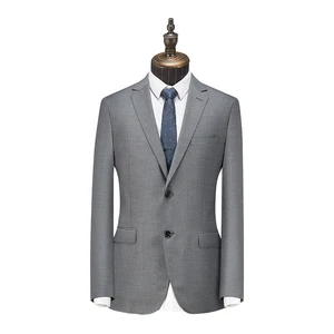 Men's Gray Breathable and Wrinkle Resistant Business Suit with Mandarin Collar Two-Piece Formal Wear for Adults