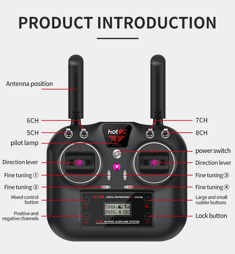 Original Hotrc Ht8a 2.4ghz Fhss 8ch Rc Transmitter And Receiver For Rc
