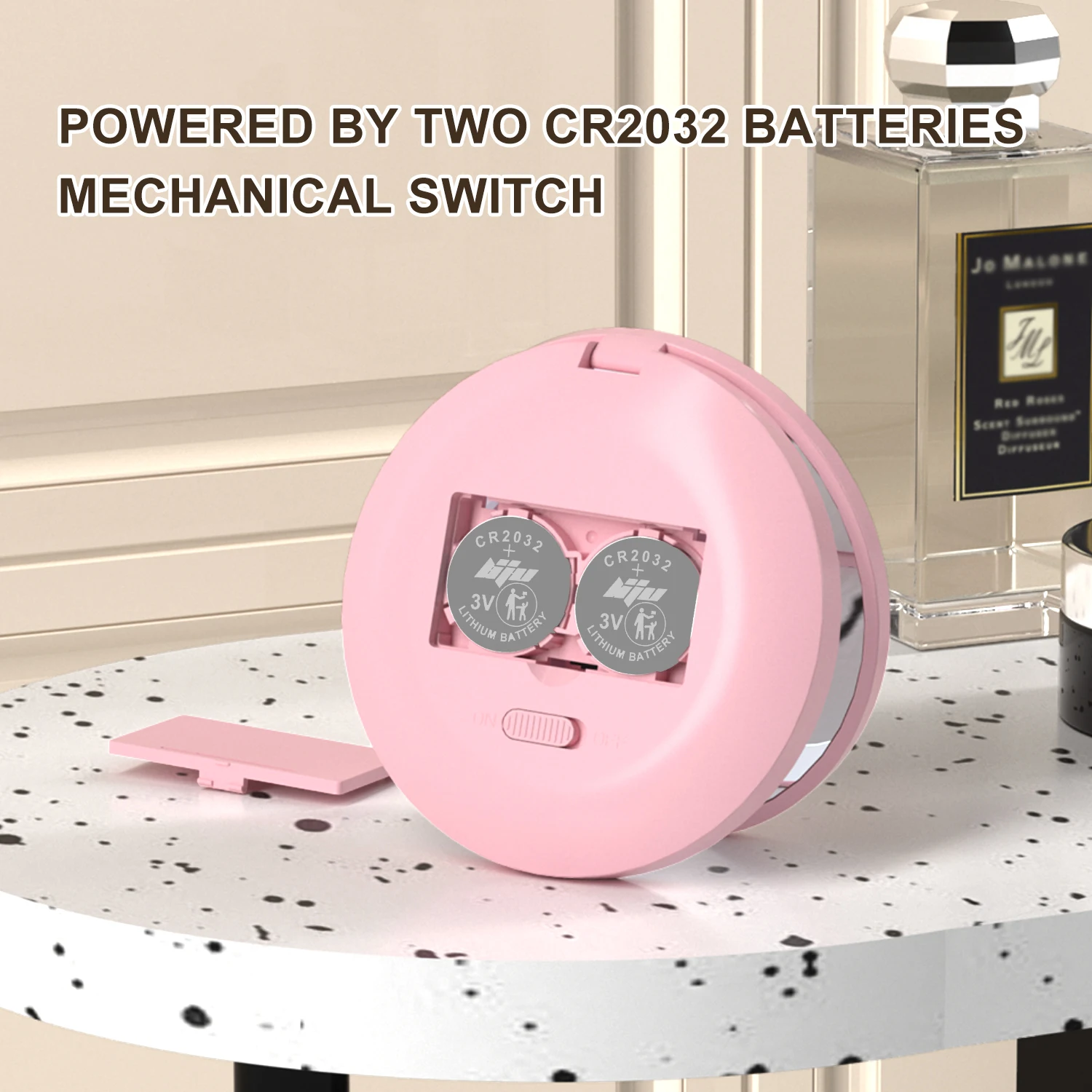 Custom 1X 2X Magnification Pink Cute LED Light Pocket Purse Hand Portable Folding Small Mini Makeup Mirror