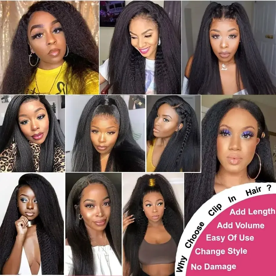 Extension per capelli umani con clip, lisci e crespi, neri, testa piena, 120 g, 8 pezzi, 18 clip, 10-26 pollici, colore 1B_voghion.com