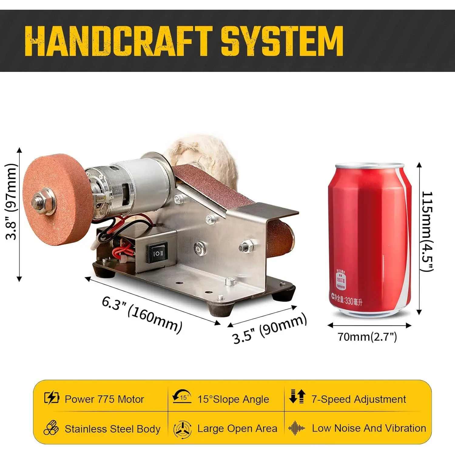 Premium 3-in-1 Mini Electric Bench Grinder Sanding Machine 15 Degree Knife Sharpener with 7 Adjustable Speed Buffer - Image 4
