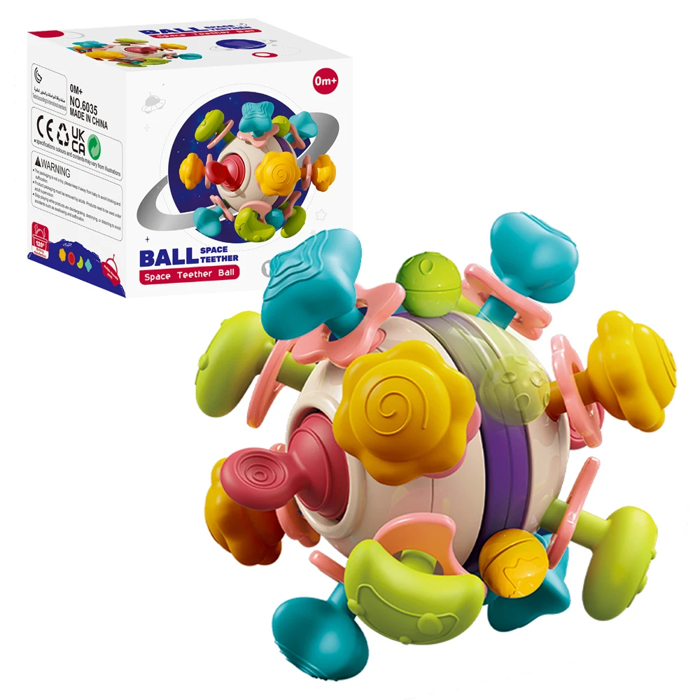 6 in 1 Multifunctional Baby Teether Ball  Silicone Soft Ball for Baby Grasping Sensory Activity Toy Rattle Toy for Baby