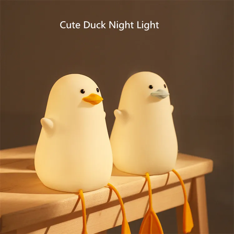 Usb Rechargeable Dimming Touch Lamp Sleeping Bedroom Cartoon Animal Children Gift Led Silicone Duck Night Light