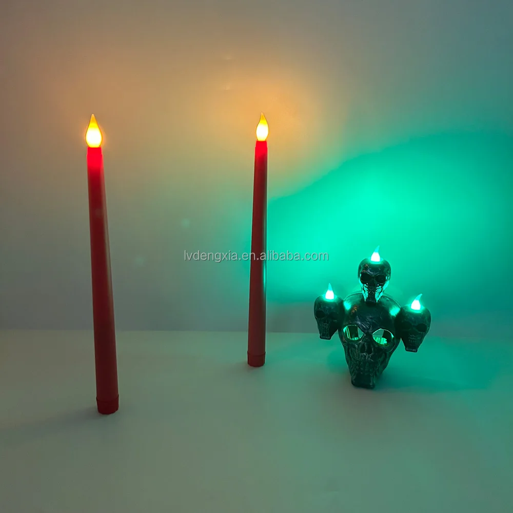 无层象牙红色锥形蜡烛电池供电发光二极管暖3D灯芯灯窗户蜡烛圣诞家居婚礼装饰