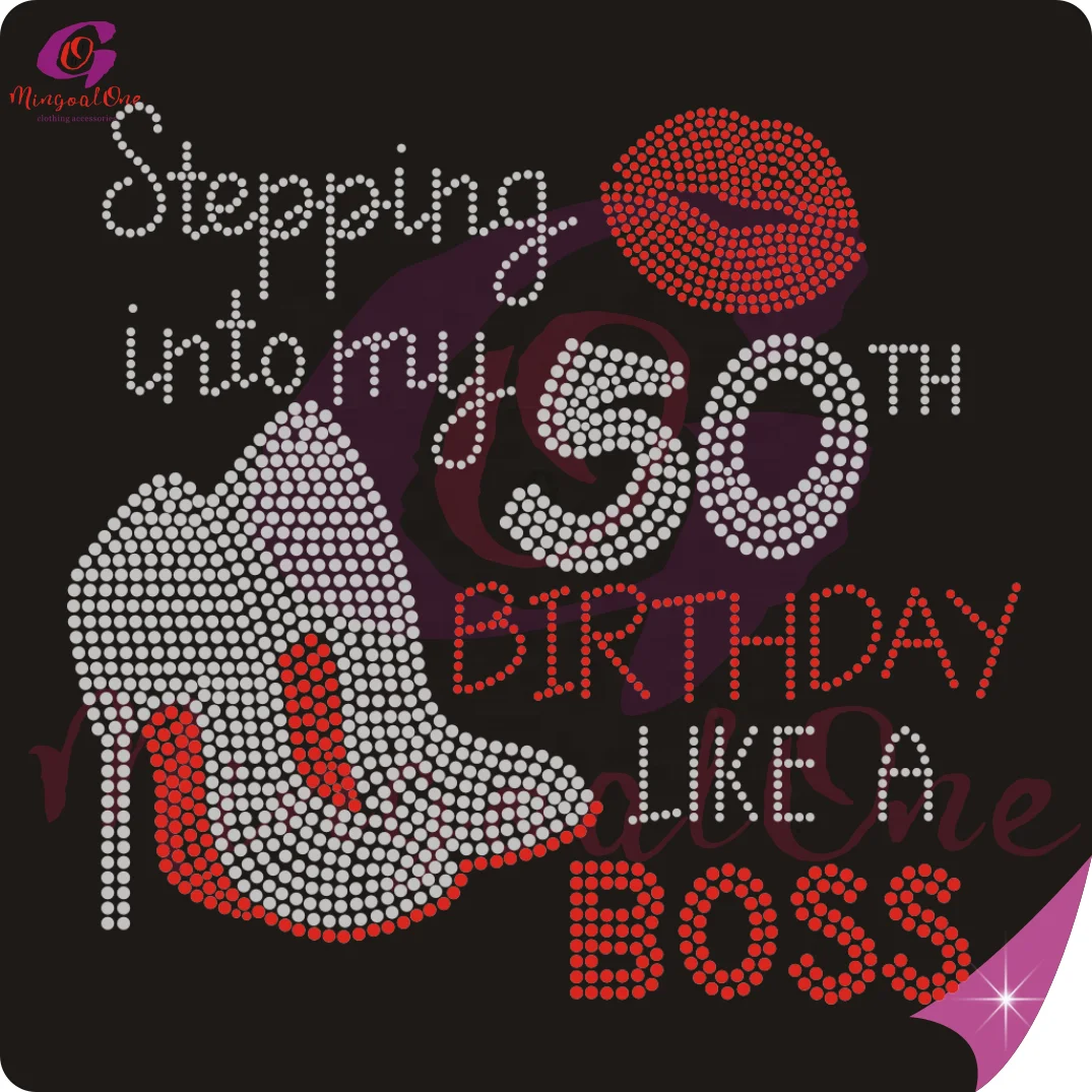 Customized Logo Step Into My 50th Birthday Rhinestone Iron on Applique Design Fashion Bling Rhinestone Transfer for Shirt