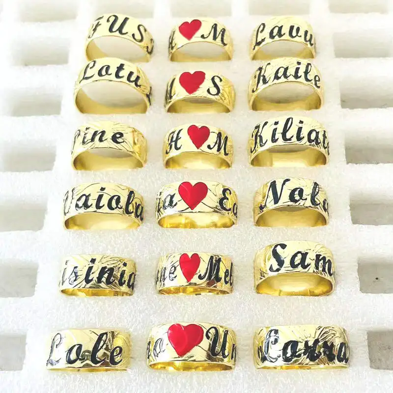 JX33-10 Personalized Name Ring Initial Letter DIY Gift Couple Wedding  Engagement Jewelry Customize Enamel Heirloom Band Big Size