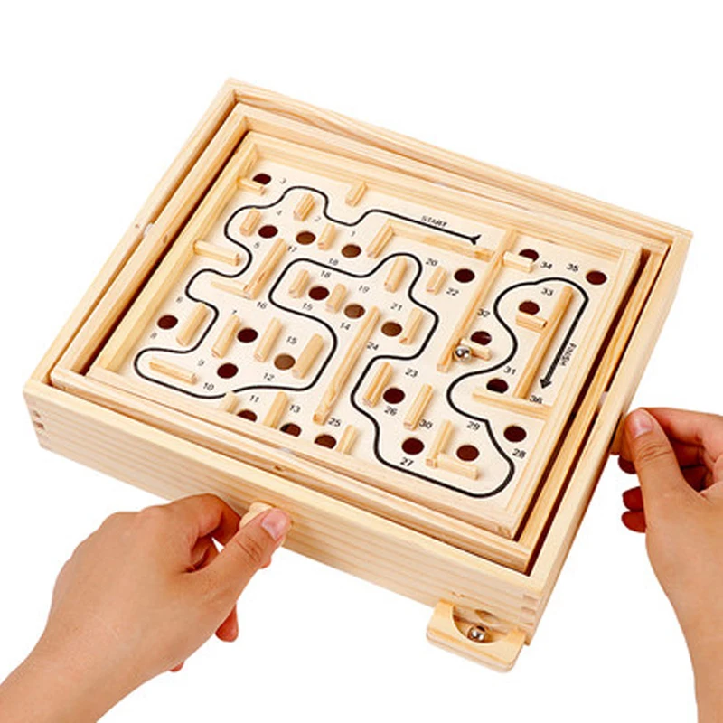 Headu Tricks & Traps Labyrinth - Jeu éducatif Coordination œil-main Pour Enfants 3-6 Ans, Avec Console Bois Et 6 Boules