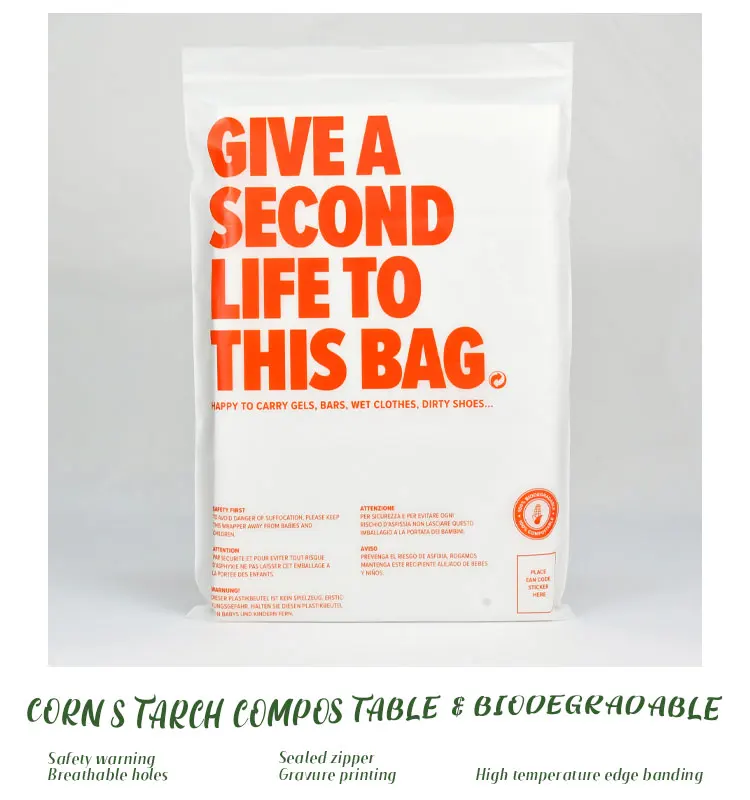 wholesale reusable ziplock bags biodegradable custom packing  plastic compostable zip lock bag with logo pla pbat cornstarch manufacture