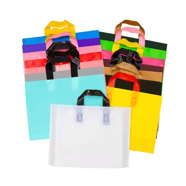 Clothing tote plastic bags, gift cosmetic packaging bags, custom printed logos.