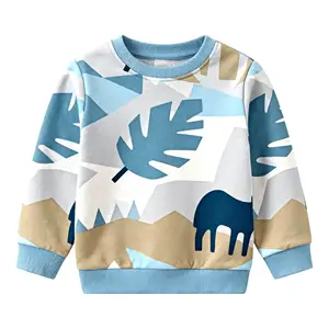 OEM ODM Custom Cartoon Pattern Kid's Sweatshirt Loose 100% Pure Cotton Blank Sports Pullover Children's Crew Neck Pullover