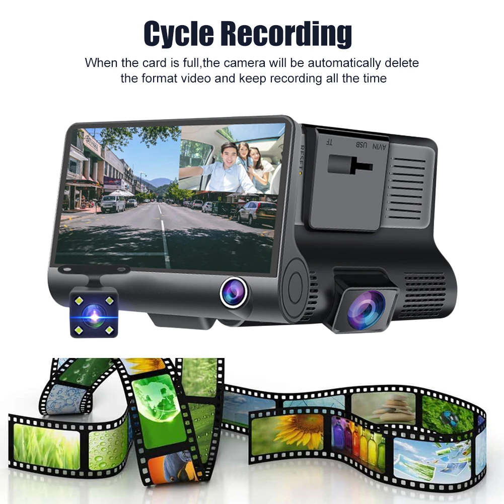 3 Lens Dash Cam 4 Inch Touch Screen With Rear Car Camera Recorder Night Vision Loop Recording G