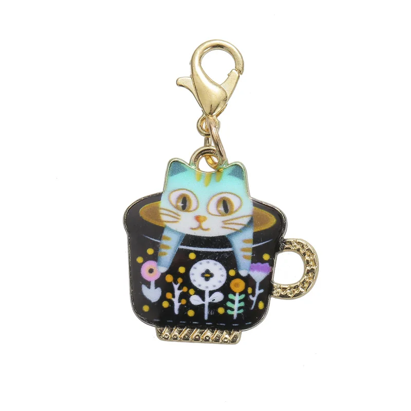 DIY Alloy Enamel Cartoon Teacup Cat Charms Pendants for Jewelry Making With  Lobster Clasp Handmade Keychain Jewelry Accessories