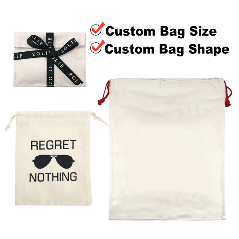 Custom Logo Printed Eco Recycle Drawstring Packaging Cotton Dust Bag Soft Fabric Pouch Storage Cotton Dust Envelope Bag