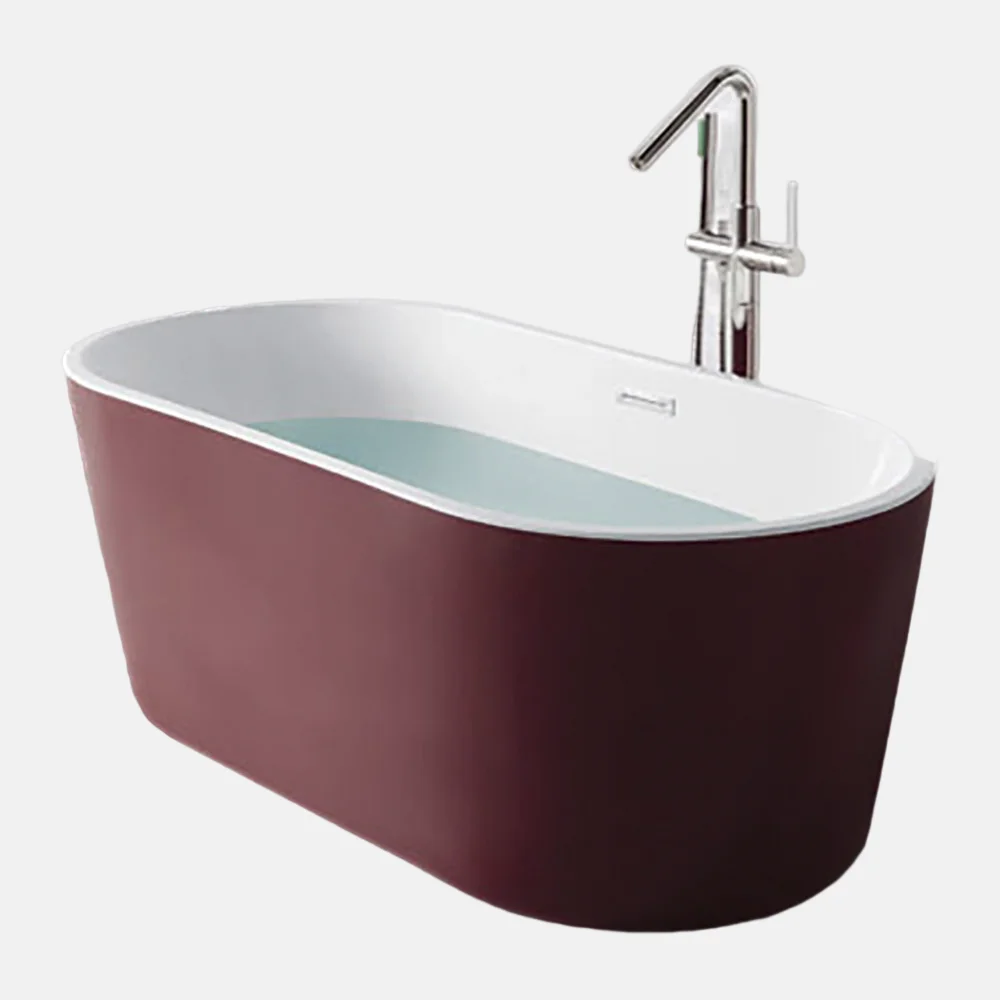 Classic Deep Soaking Oval bathtub Alone Solid Surface Center Drain Glossy White Adult Acrylic Freestanding Bath Tub