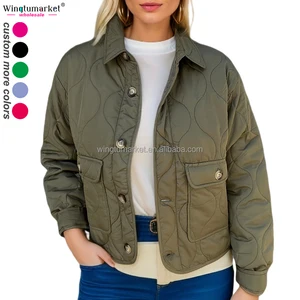 Wholesale Winter Ladies Jackets Woman Puffer Coats Warm Lightweight Patchwork Pockets Padded Cropped Quilted Jacket Women