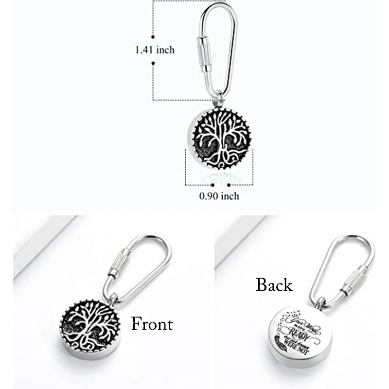 Cremation Jewelry Round Urn Keychain for Pet Ashes Stainless Steel Keepsake Urns Tree of Life Pendant Key Ring for Women Men