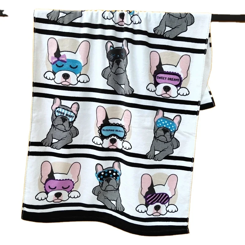 Customized 100*180cm Microfiber Cartoondog Series Beach Towel Thickened Bath Towel and Compressed