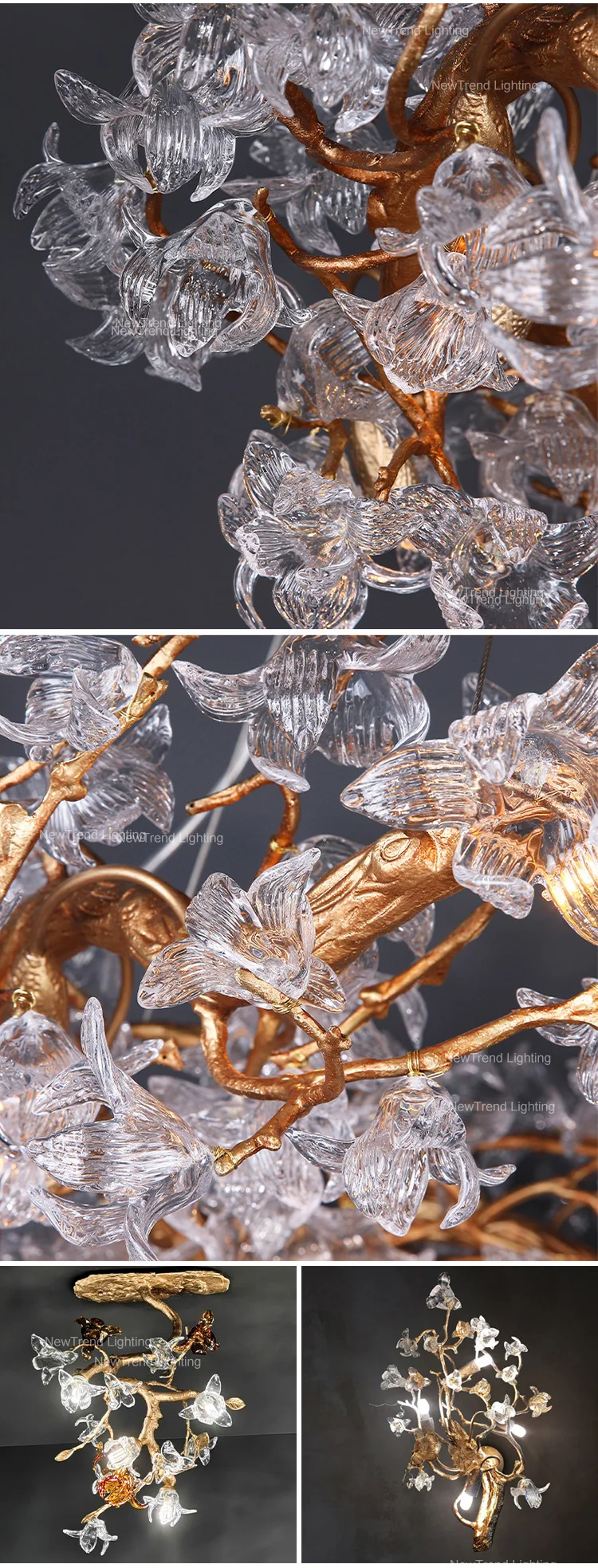 cpl 191 elegant design indoor decoration pendant light villa living room modern glass flower led chandelier-3