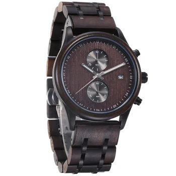 TJW Luxury Men's Wooden Watch with Seiko VD51 Movement 42mm Dial 22mm Band Width Business Charm 3bar Water Resistance Depth