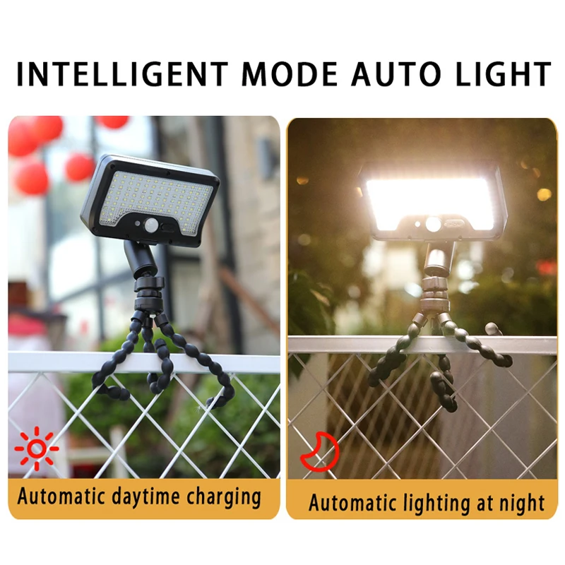 Novo design à prova d'água com suporte de polvo, 92 luzes de jardim solares LED tipo C, sensor de movimento recarregável, luzes de cerca solares LED