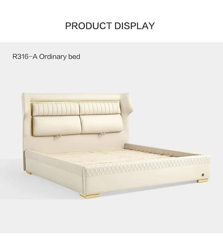 Linsy luxury upholstered leather bed hotel bedroom sets single queen king size bed room furniture modern home frame wood beds