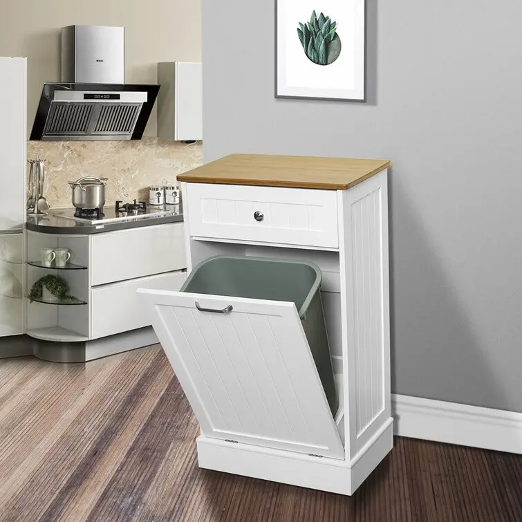 Kitchen Trash Can Cabinet,Tilt Out Free-standing Trash Bin Cabinet With ...