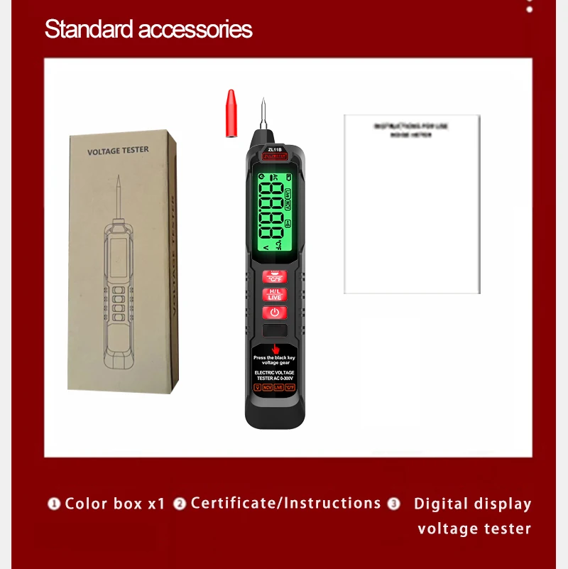 Smart Rechargeable AC 12-300V Non-Contact Voltage Tester Pen with 500mA Current Indicator and Backlight