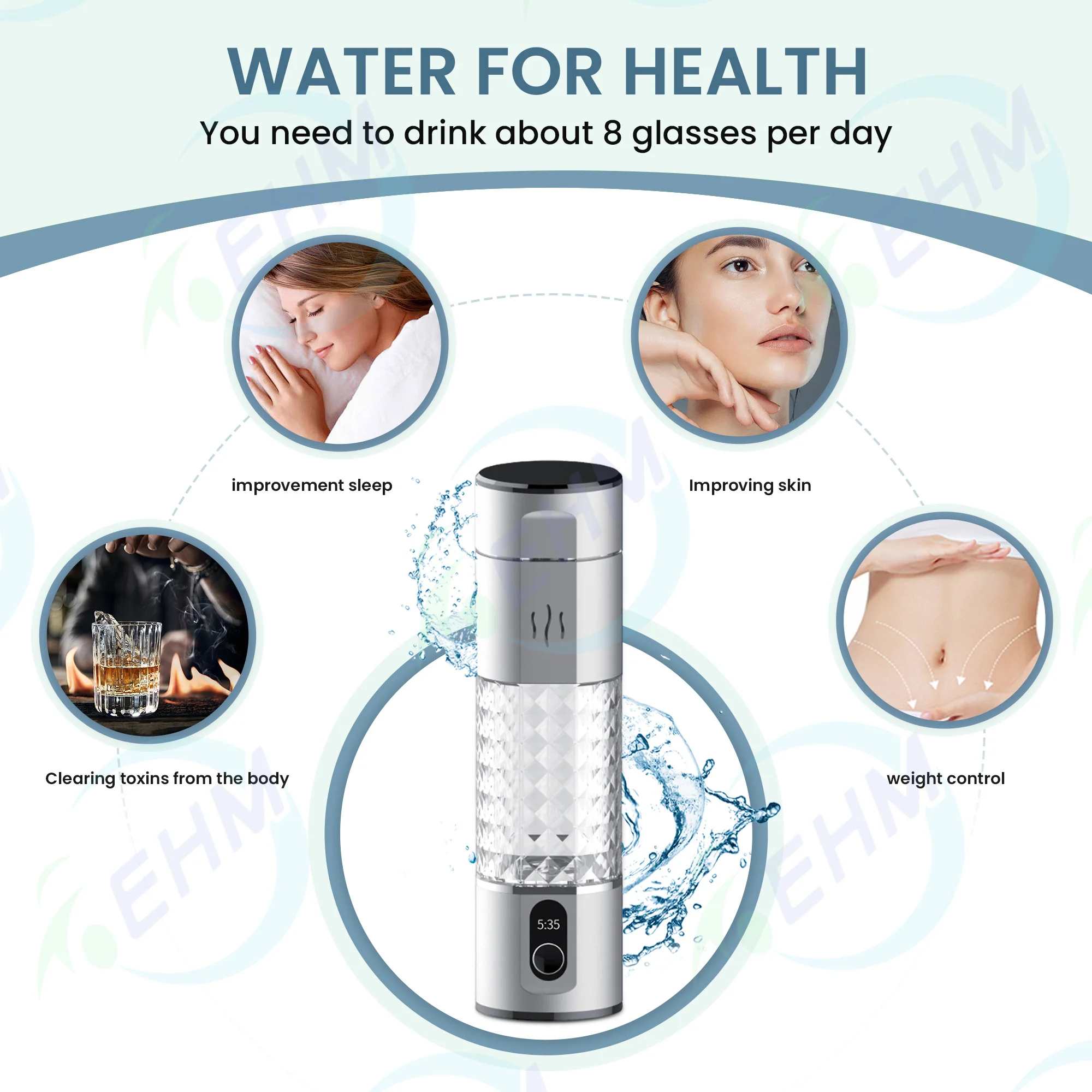 SPE PEM Tech High Concentration 5000ppb H2 Rich Hydrogen Water Bottle Portable