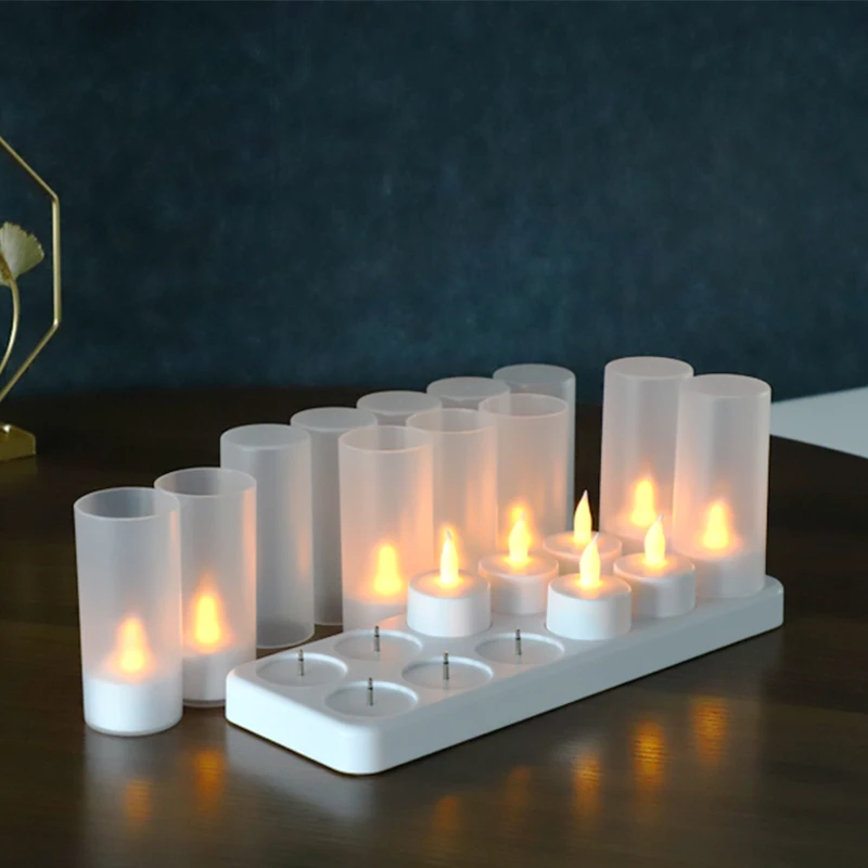 12pcs Remote Control Flickering Flameless Rechargeable Led Tea Light
