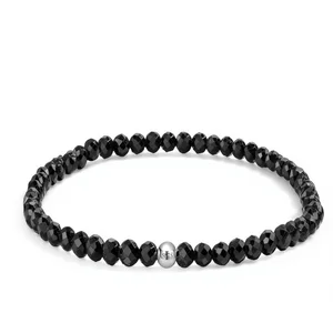 Farfume Black Tourmaline & Crystal Beads Bracelet for Women 4mm Elastic Natural Stone Jewelry Spiritual Charms Made in China