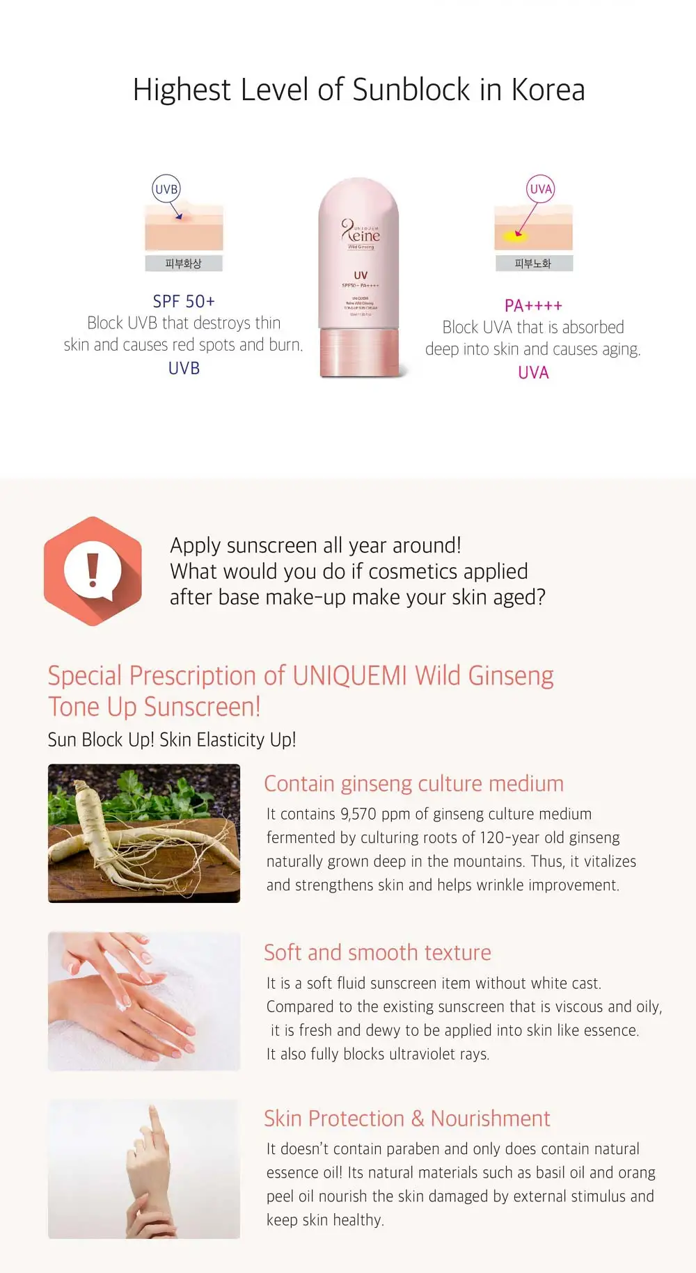 Uniquemi Best Selling Wild Ginseng Toneup Sun Cream (ingredient