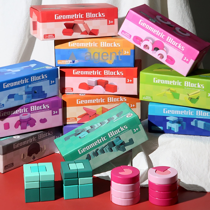 Wooden Geometric Blocks Toy Set Shape Jigsaw Puzzle Kids Educational Toys Baby Construction Blocks Model Building Toys Tk