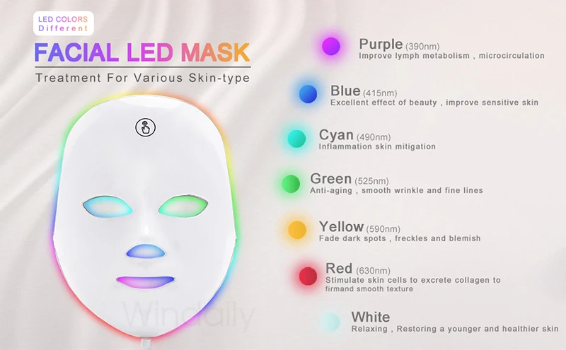 Wireless Led Face Mask Light Therapy Photon Usb Recharge 7 Colors ...