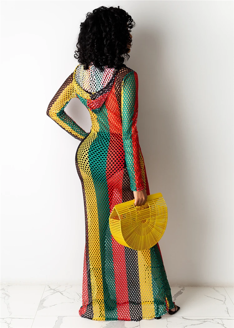 MOEN Striped Rainbow vestidos mujer New Long Maxi Dresses Woman Clothing Women Summer Dress