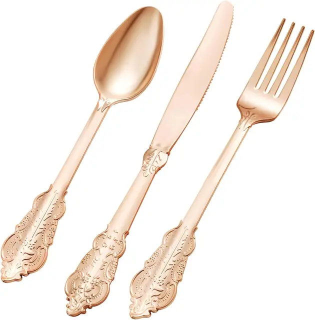 Rose Gold Disposable Plastic Silverware Set for Wedding