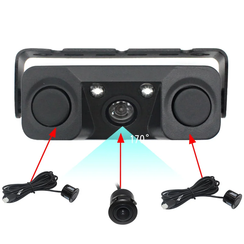 3 in 1 Video Parking Sensor radar Detector Car Reverse Rear View Camera With Night Light Wireless Transmitter and Receiver