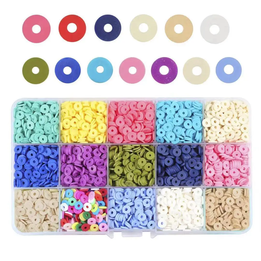 DIY Polymer Clay Beads Kit, 6mm 20 Colors Flat Round Spacer Beads