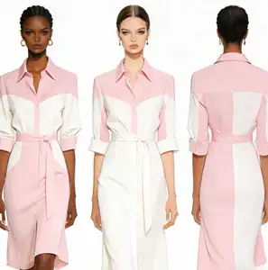 Factory Custom Sweet Breathable Acetate Satin Office Dress-Plus Size Wrinkle-resistant Fabrics Business Short Sleeve Lead Time