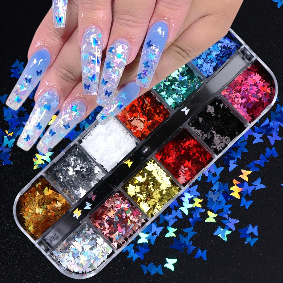 12 Grid/set Holographic Nail Glitter Sequins Glittered 3d Thin Butterfly  Flakes Polish Decoration For Nail Art - Buy Nail Glitter,Butterfly Shape Nail  Glitter,Nail Sticker Product on Alibaba.com