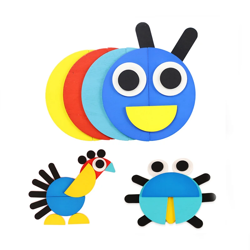 Wooden Pattern Blocks Animals Jigsaw Puzzle Sorting and Stacking Games Montessori Educational Toys for Toddlers Kids Boys Girls
